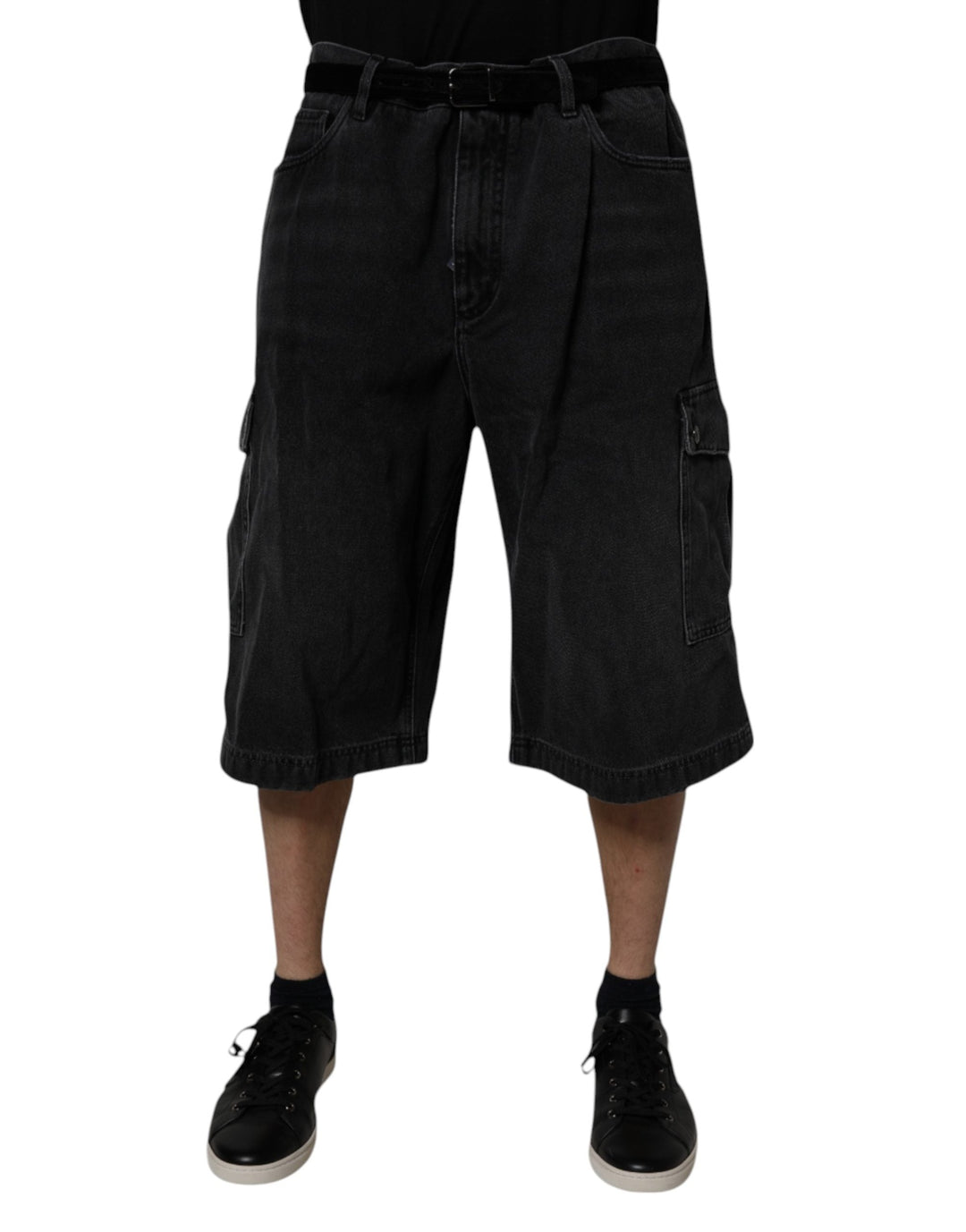 Men’s Dolce &amp; Gabbana Black Mid Waist Denim Cargo Bermuda Shorts