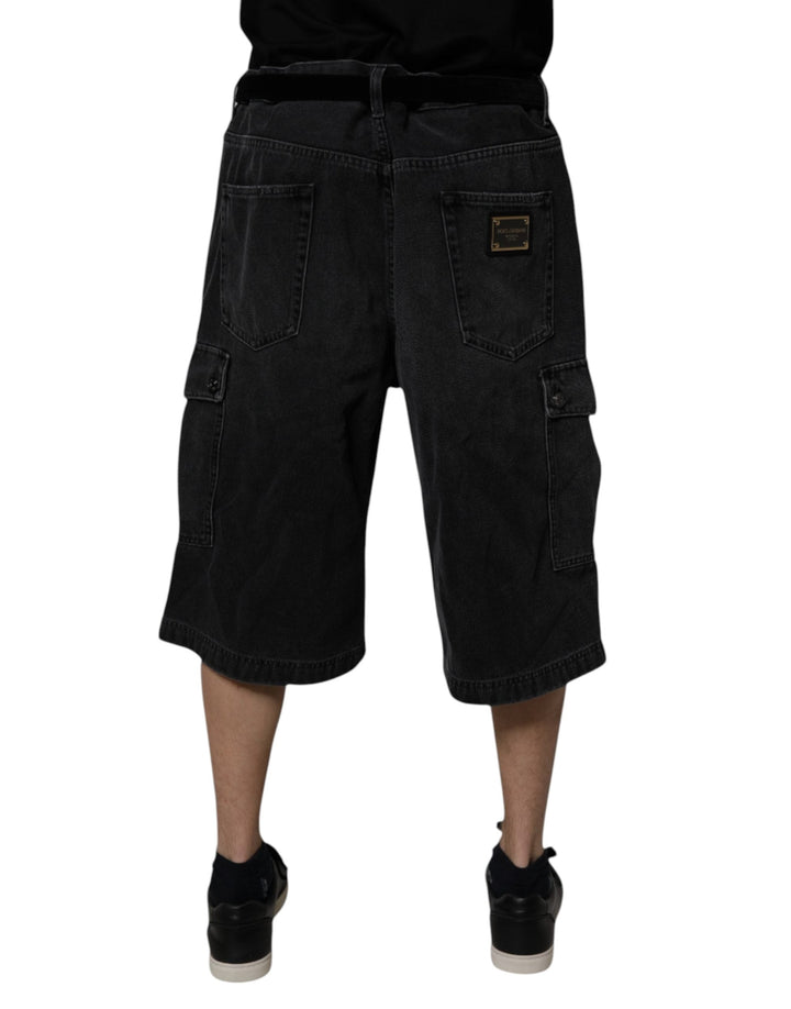Men’s Dolce &amp; Gabbana Black Mid Waist Denim Cargo Bermuda Shorts