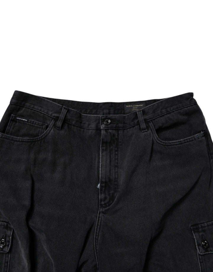 Men’s Dolce &amp; Gabbana Black Mid Waist Denim Cargo Bermuda Shorts