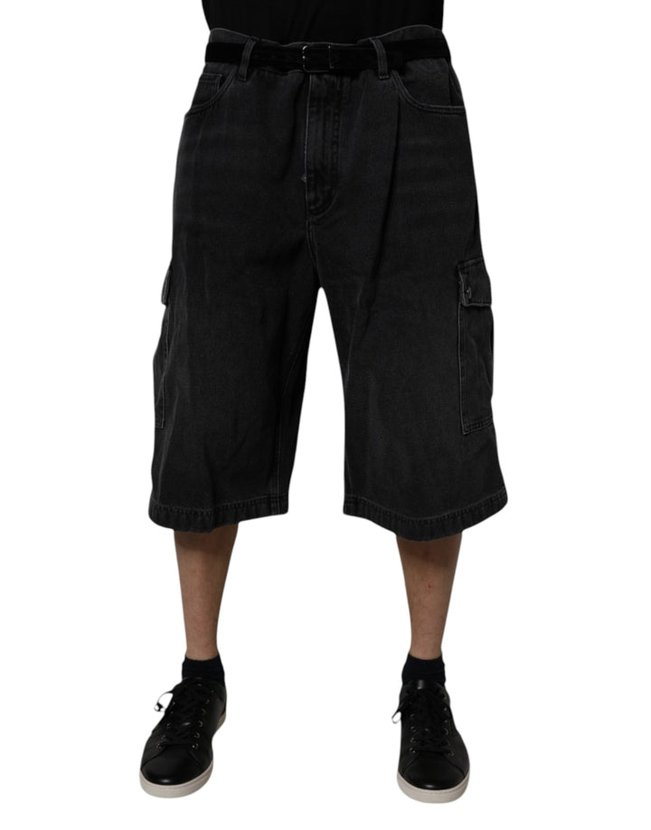 Men’s Dolce &amp; Gabbana Black Mid Waist Denim Cargo Bermuda Shorts