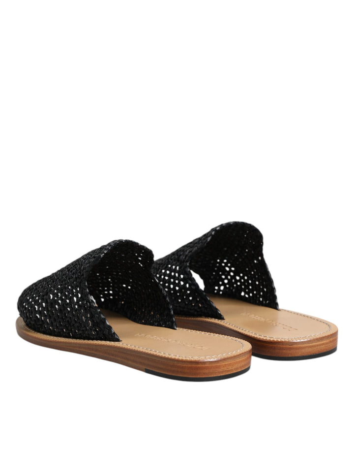 Men’s Dolce &amp; Gabbana Black Monochrome Braided Raffia Slides Shoes