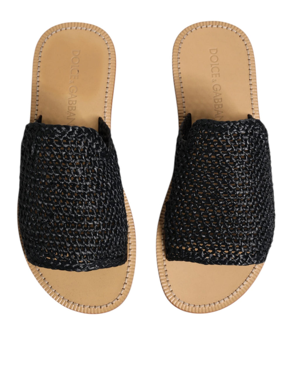 Men’s Dolce & Gabbana Black Monochrome Braided Raffia Slides Shoes
