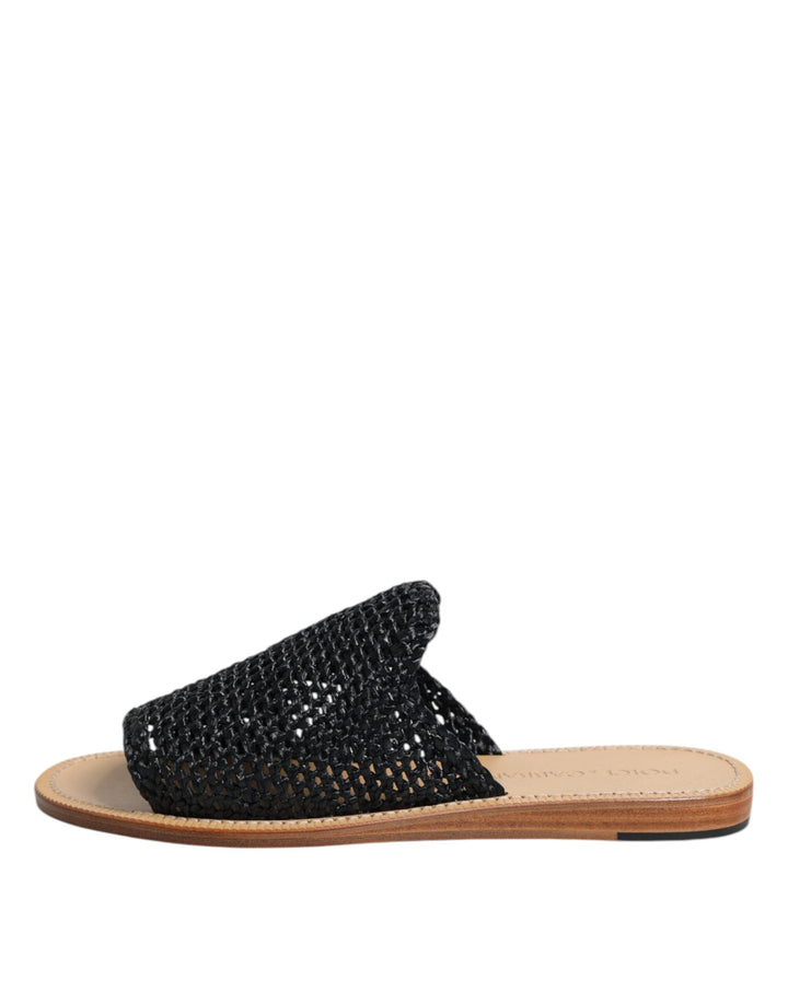 Men’s Dolce &amp; Gabbana Black Monochrome Braided Raffia Slides Shoes