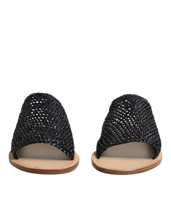Men’s Dolce &amp; Gabbana Black Monochrome Braided Raffia Slides Shoes