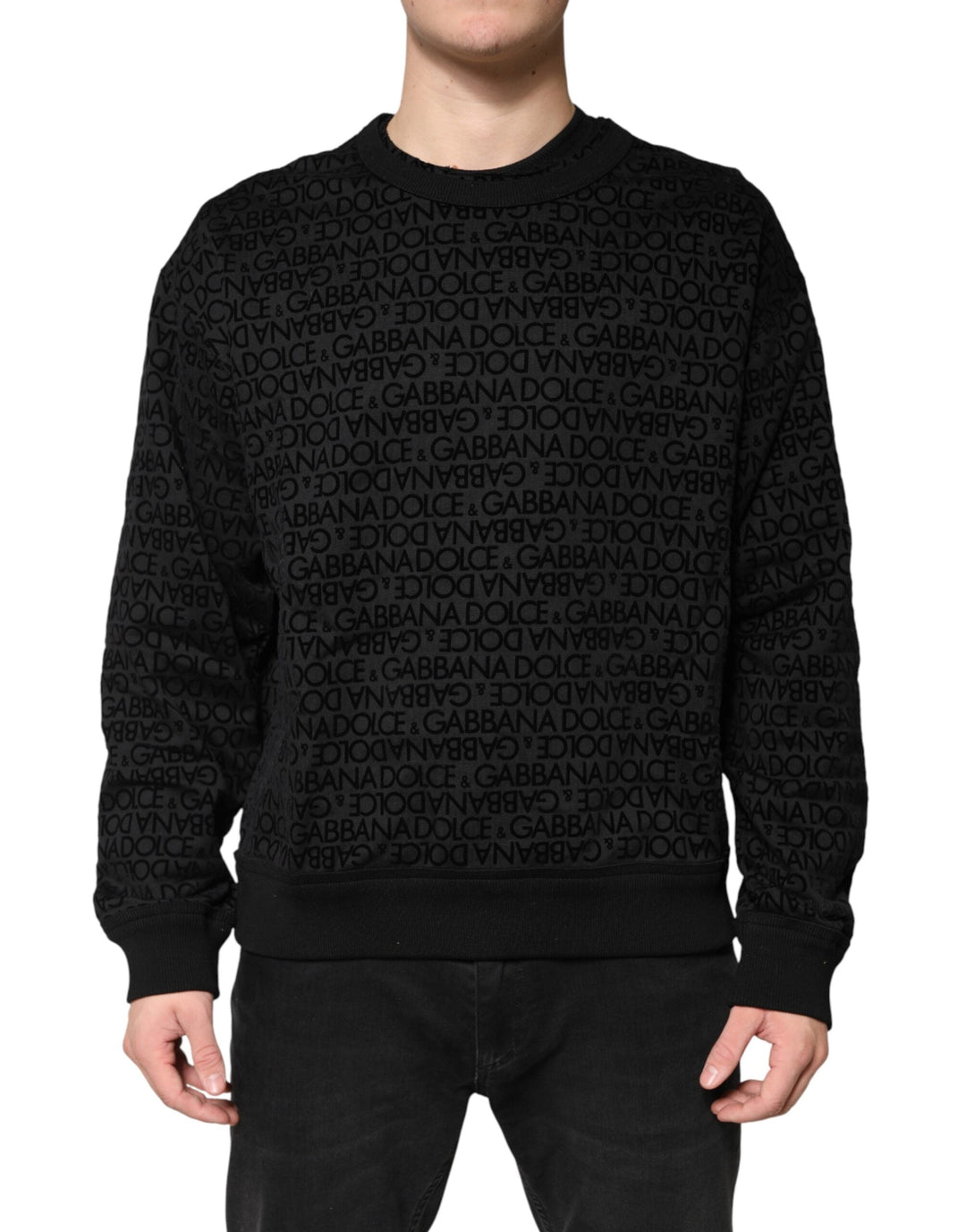 Men’s Dolce &amp; Gabbana Black Monogram Crew Neck Sweatshirt Sweater