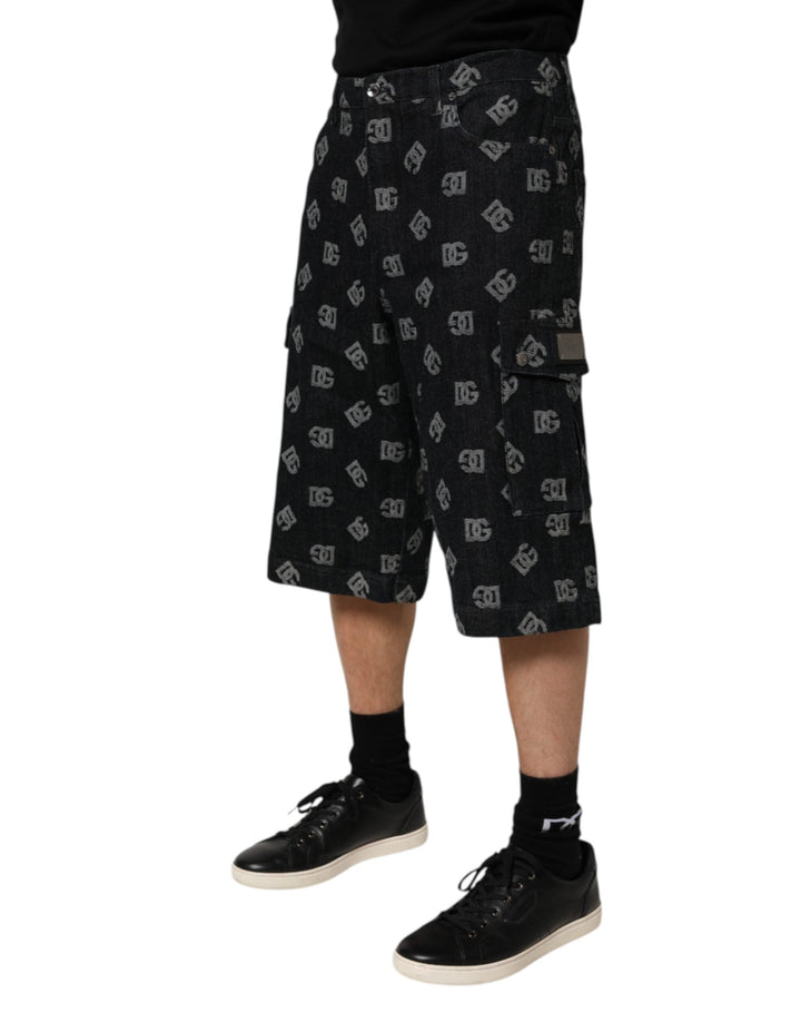 Men’s Dolce &amp; Gabbana Black Monogram Denim Cargo Men Bermuda Short