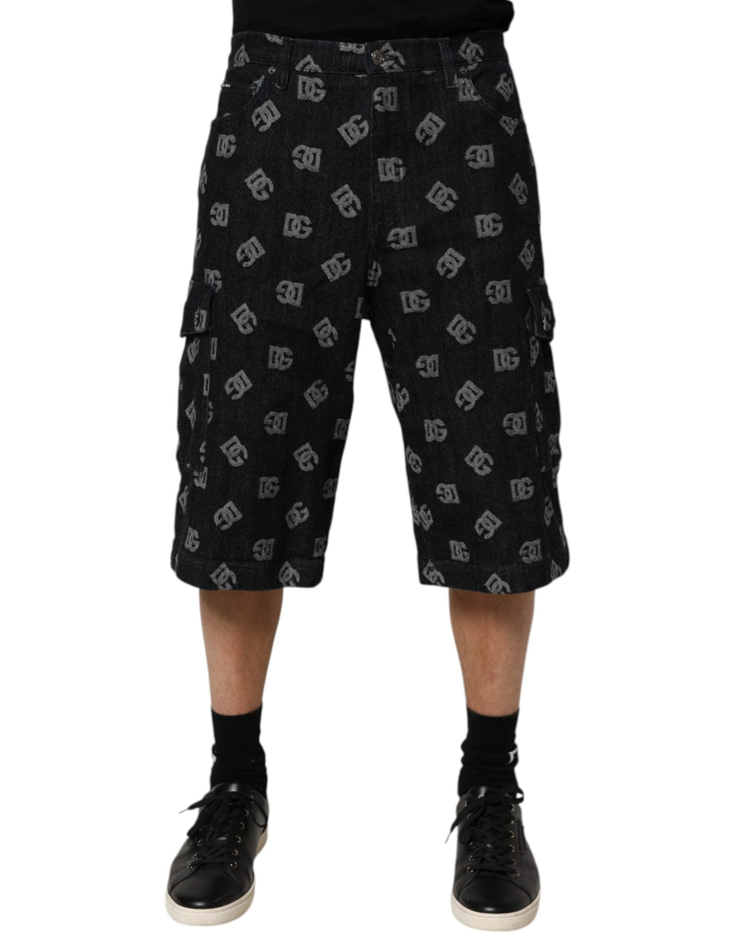 Men’s Dolce &amp; Gabbana Black Monogram Denim Cargo Men Bermuda Short