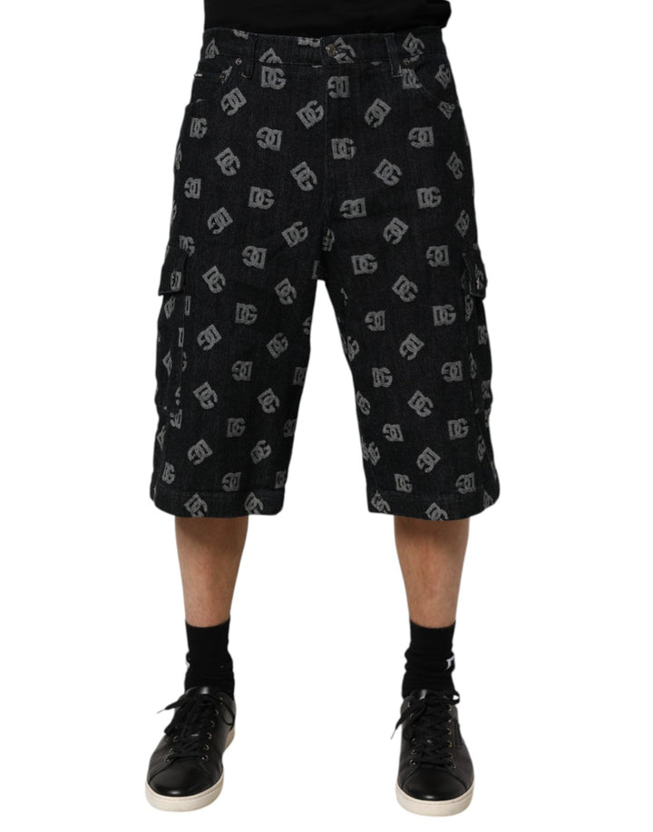 Men’s Dolce &amp; Gabbana Black Monogram Denim Cargo Men Bermuda Short