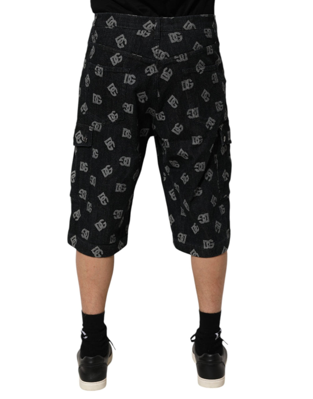 Men’s Dolce &amp; Gabbana Black Monogram Denim Cargo Men Bermuda Short