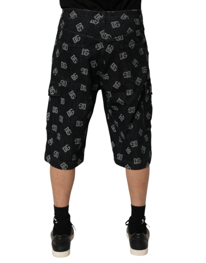 Men’s Dolce &amp; Gabbana Black Monogram Denim Cargo Men Bermuda Short