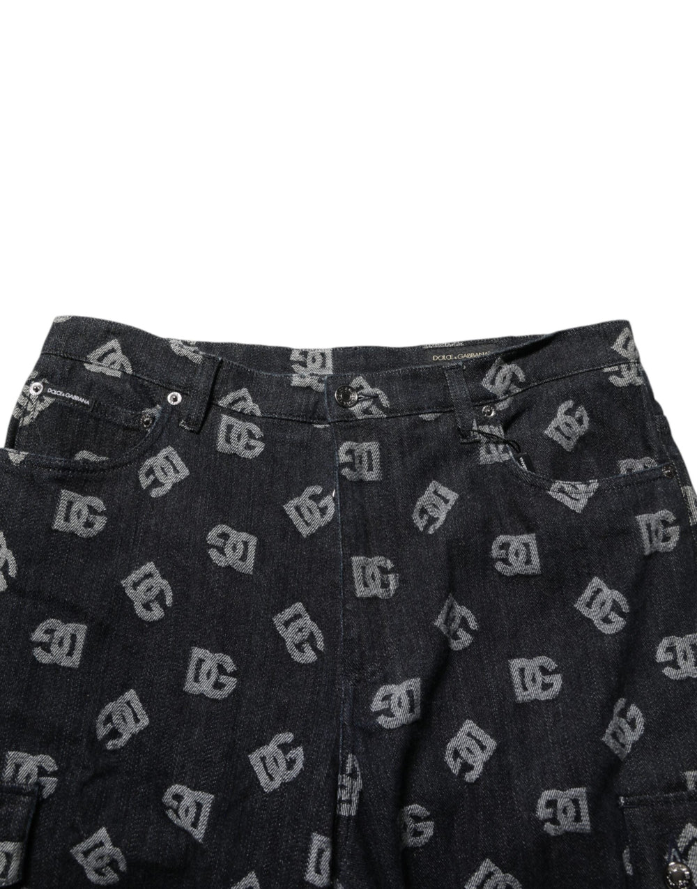 Men’s Dolce & Gabbana Black Monogram Denim Cargo Men Bermuda Short