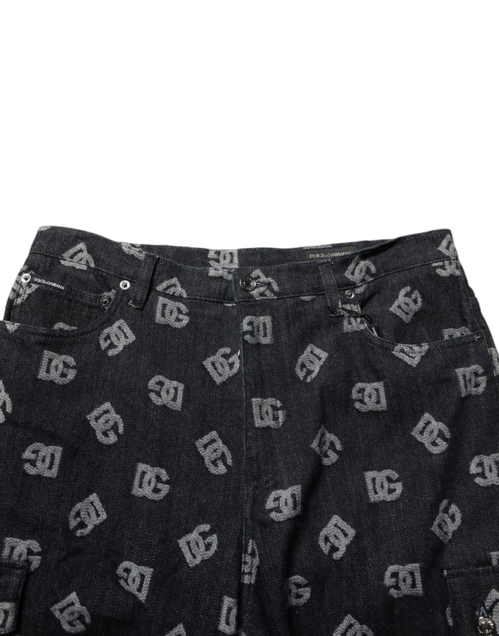 Men’s Dolce &amp; Gabbana Black Monogram Denim Cargo Men Bermuda Short