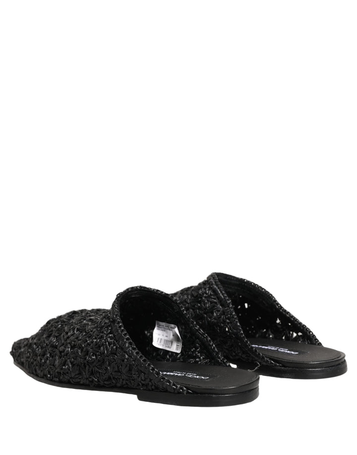 Men’s Dolce &amp; Gabbana Black Mules Slides Slippers Men Flats Shoes