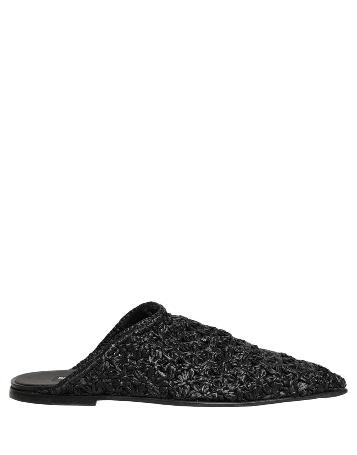 Men’s Dolce &amp; Gabbana Black Mules Slides Slippers Men Flats Shoes