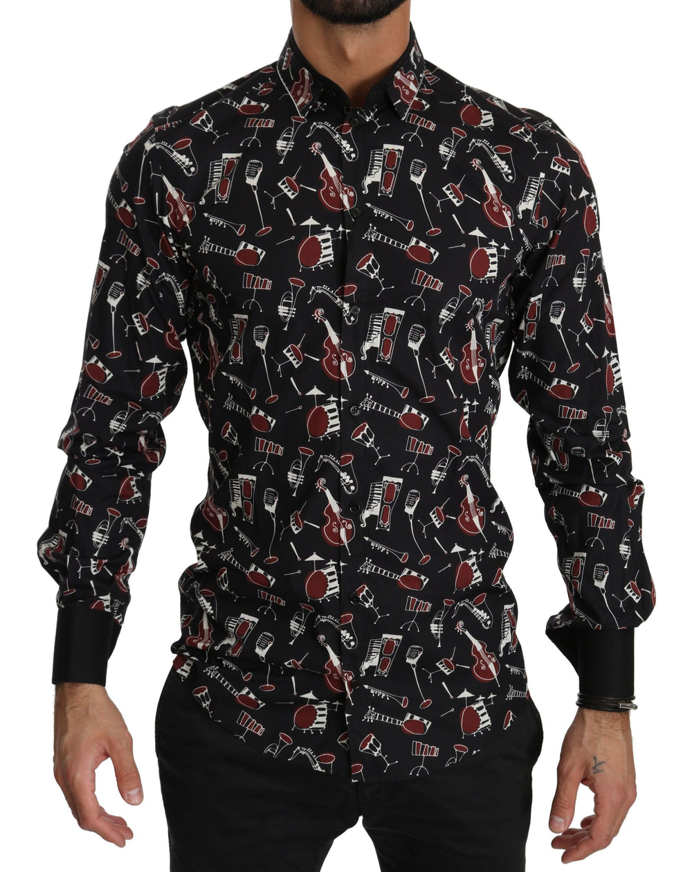 Men’s Dolce & Gabbana Black Musical Instrument Slim Fit Shirt