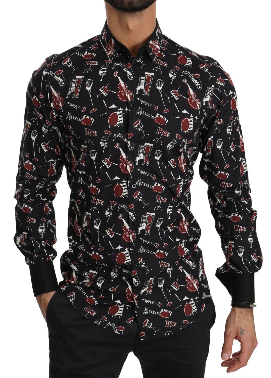 Men’s Dolce &amp; Gabbana Black Musical Instrument Slim Fit Shirt