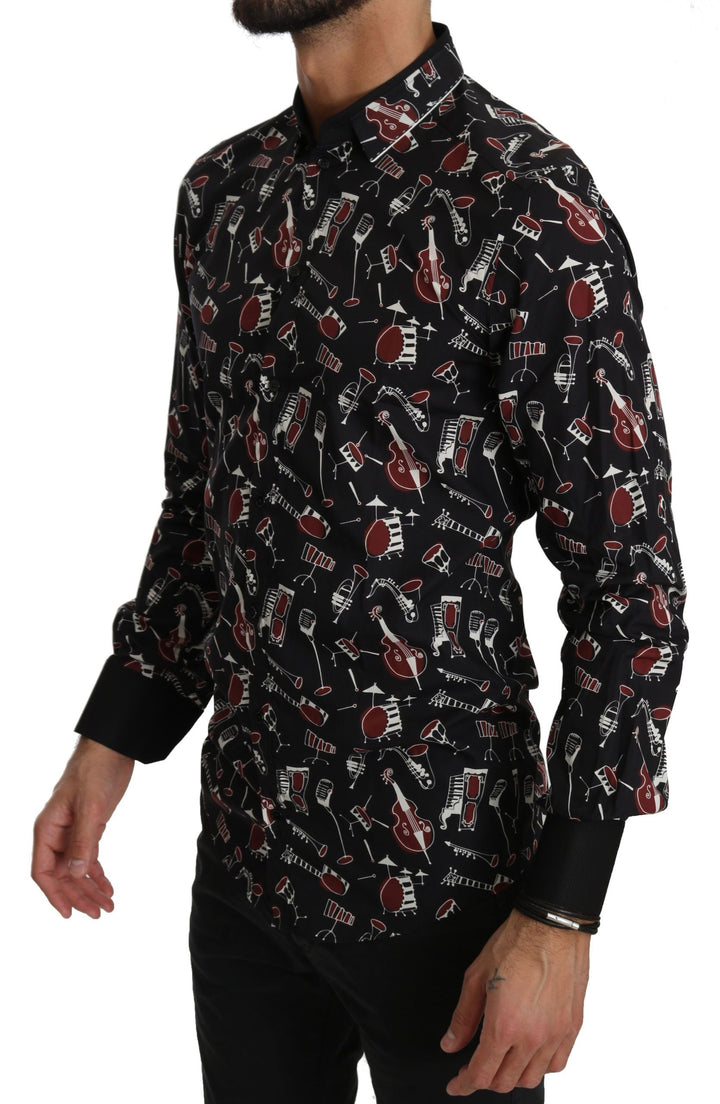 Men’s Dolce &amp; Gabbana Black Musical Instrument Slim Fit Shirt