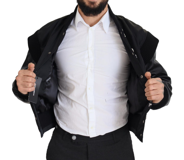 Men’s Dolce &amp; Gabbana Black Nylon Crystals Coat Buttons Jacket