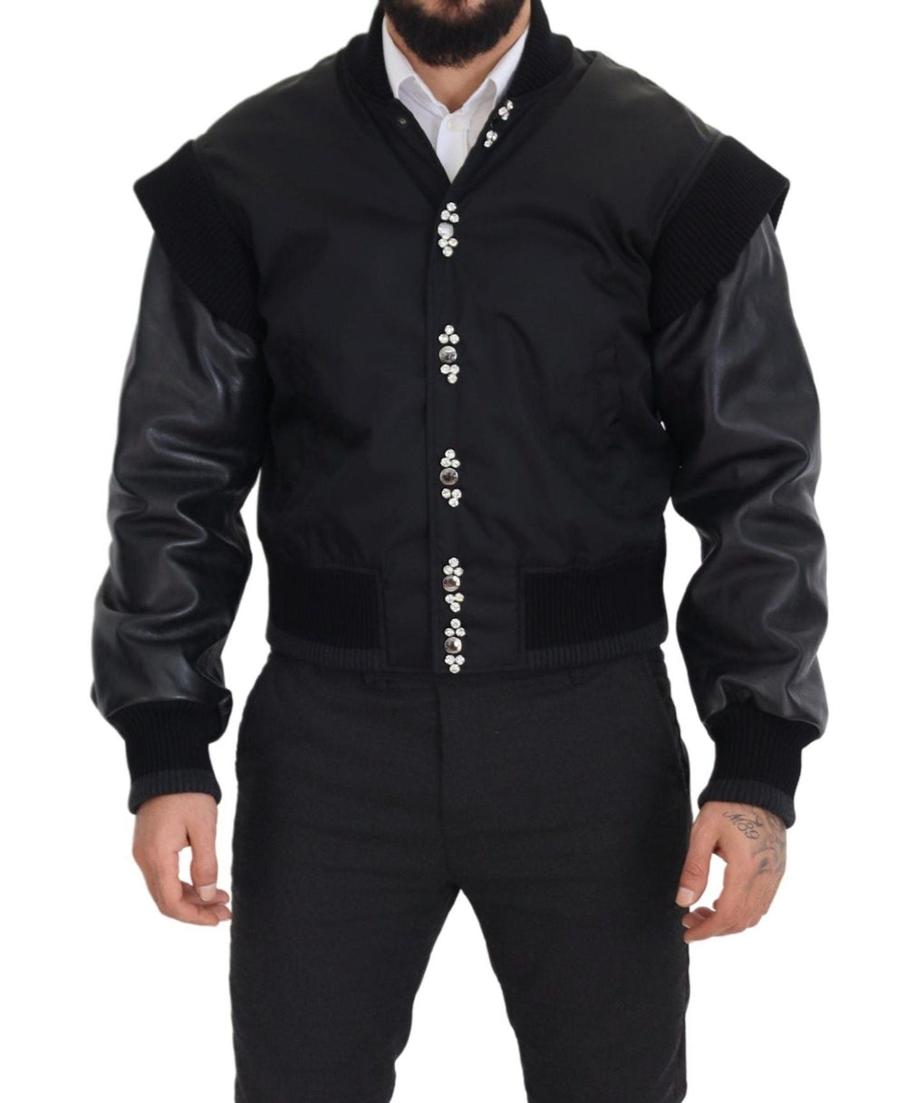 Men’s Dolce & Gabbana Black Nylon Crystals Coat Buttons Jacket