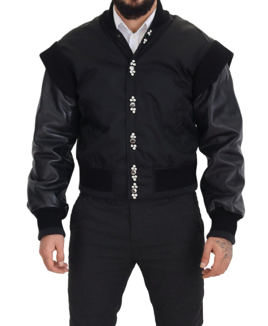 Men’s Dolce &amp; Gabbana Black Nylon Crystals Coat Buttons Jacket