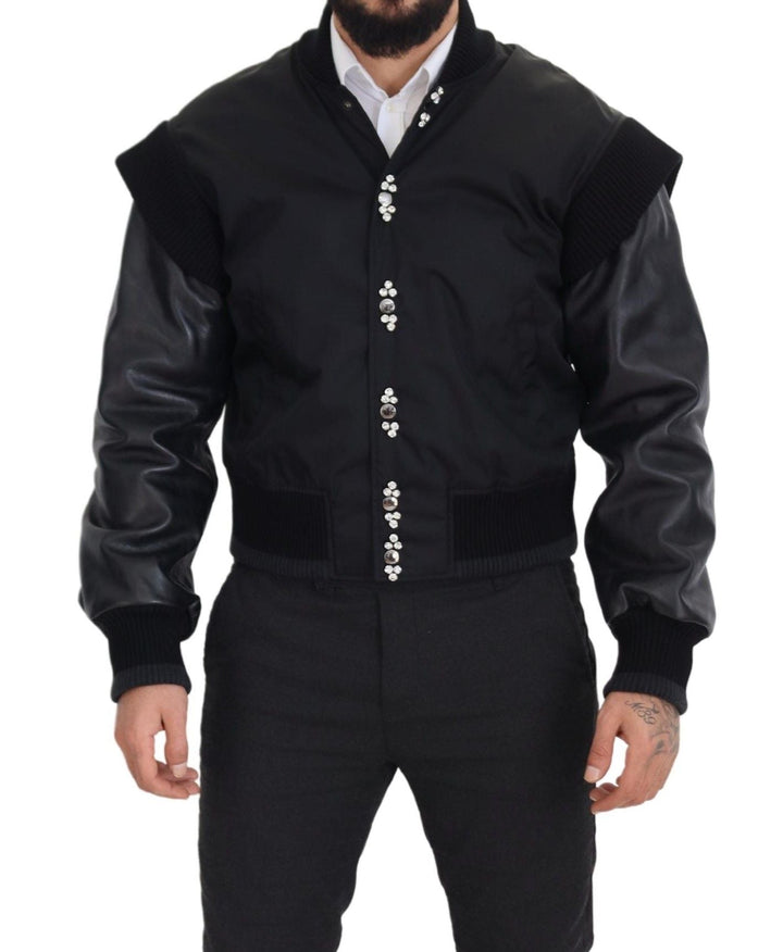 Men’s Dolce &amp; Gabbana Black Nylon Crystals Coat Buttons Jacket
