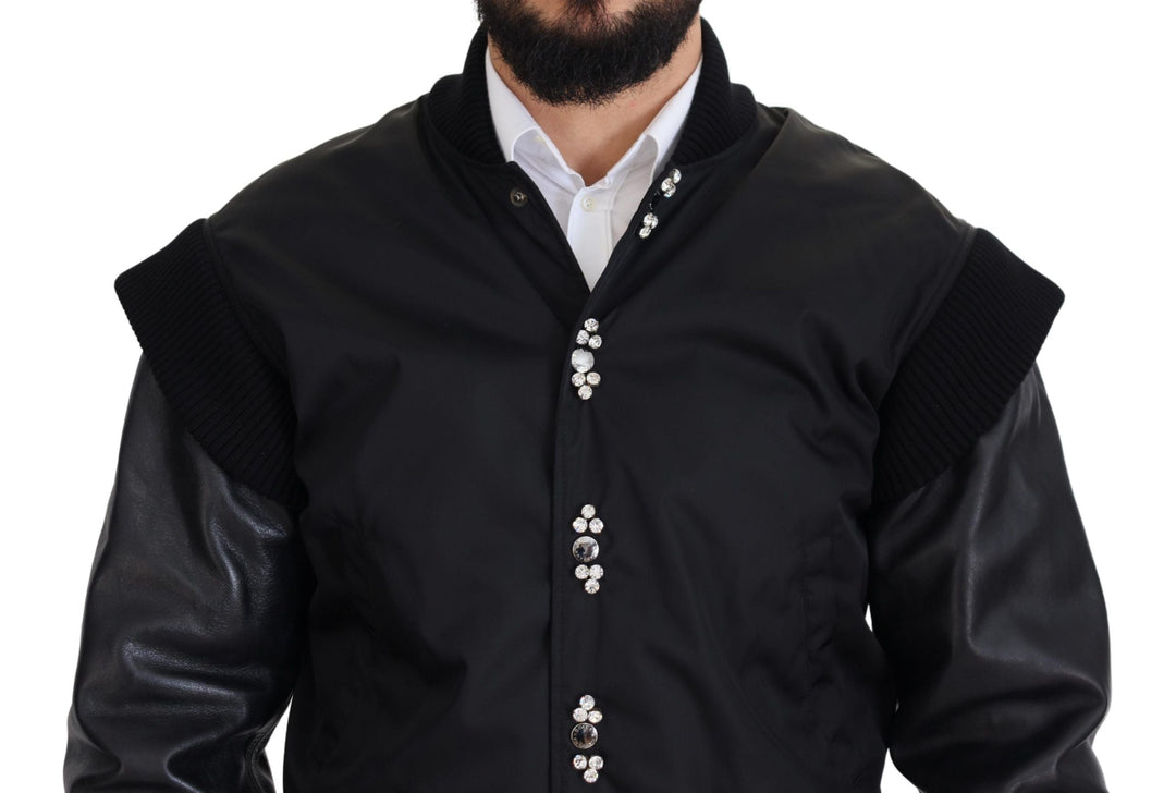 Men’s Dolce & Gabbana Black Nylon Crystals Coat Buttons Jacket