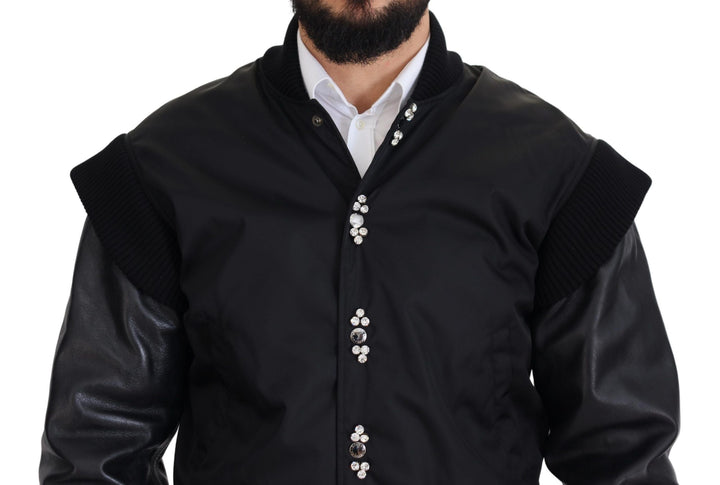 Men’s Dolce &amp; Gabbana Black Nylon Crystals Coat Buttons Jacket