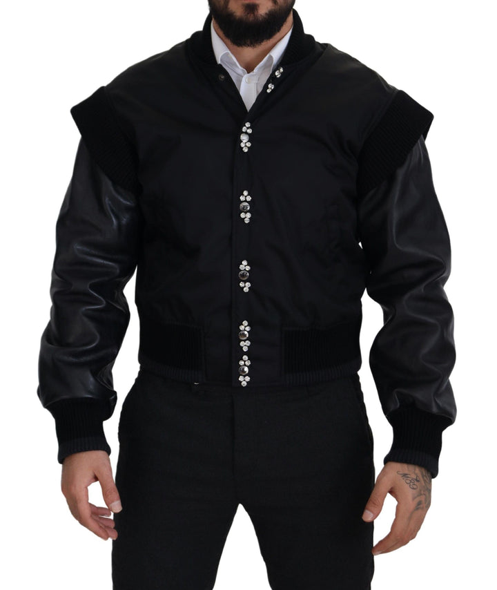 Men’s Dolce &amp; Gabbana Black Nylon Crystals Coat Buttons Jacket