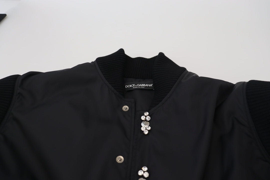 Men’s Dolce &amp; Gabbana Black Nylon Crystals Coat Buttons Jacket