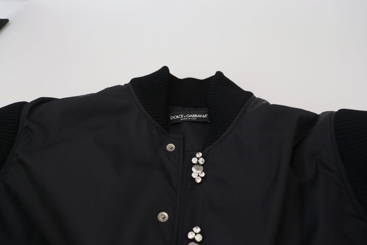 Men’s Dolce &amp; Gabbana Black Nylon Crystals Coat Buttons Jacket