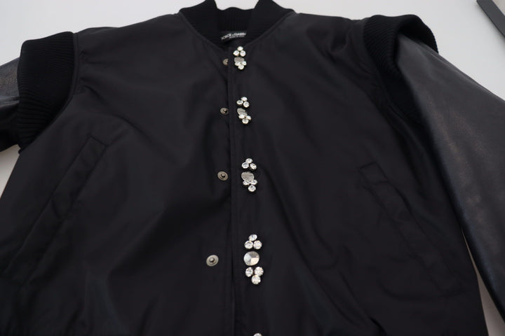 Men’s Dolce &amp; Gabbana Black Nylon Crystals Coat Buttons Jacket
