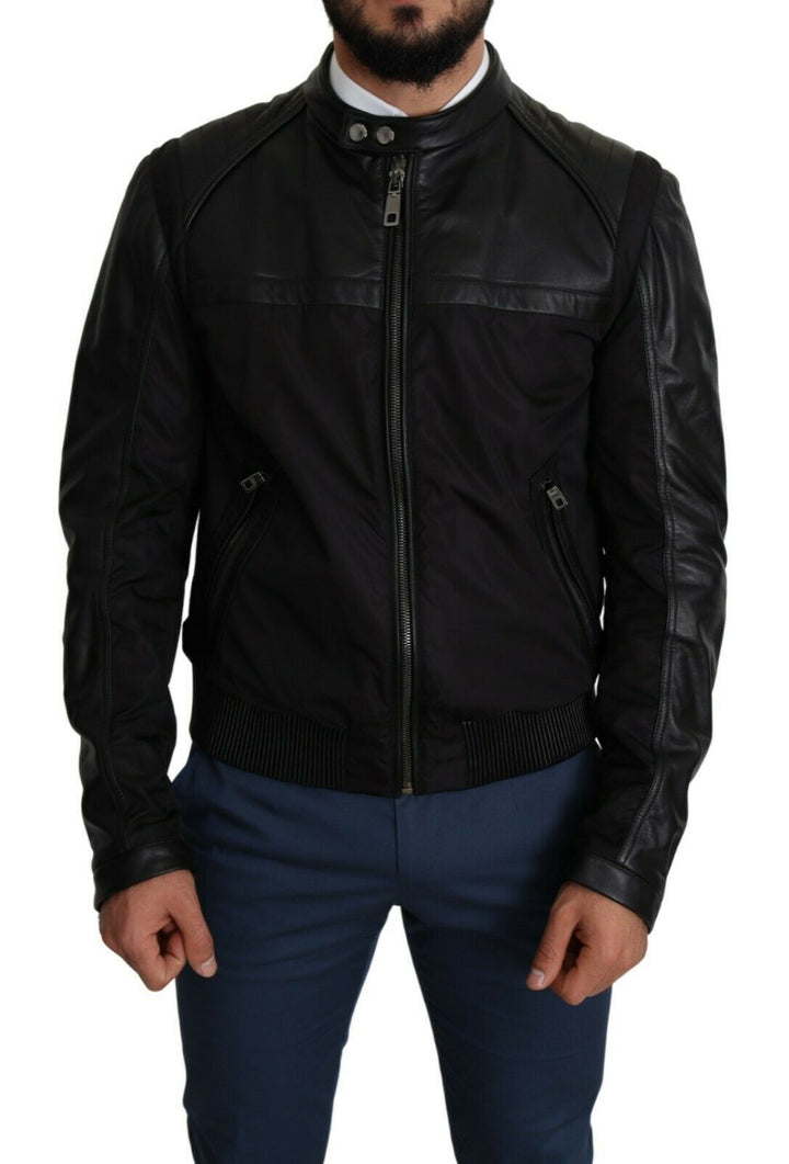 Men’s Dolce &amp; Gabbana Black Nylon Full Zip Men Bomber Coat Jacket