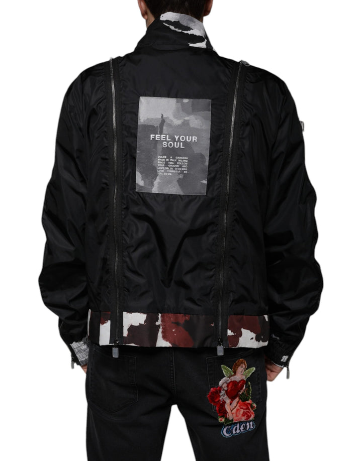 Dolce &amp; Gabbana Black Nylon Full Zip Men Bomber Jacket