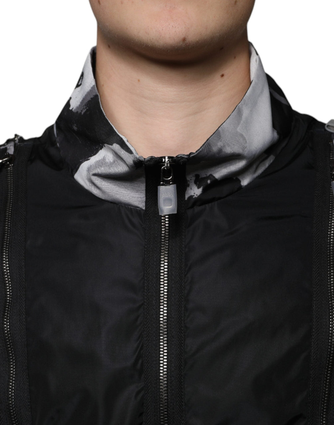 Dolce &amp; Gabbana Black Nylon Full Zip Men Bomber Jacket