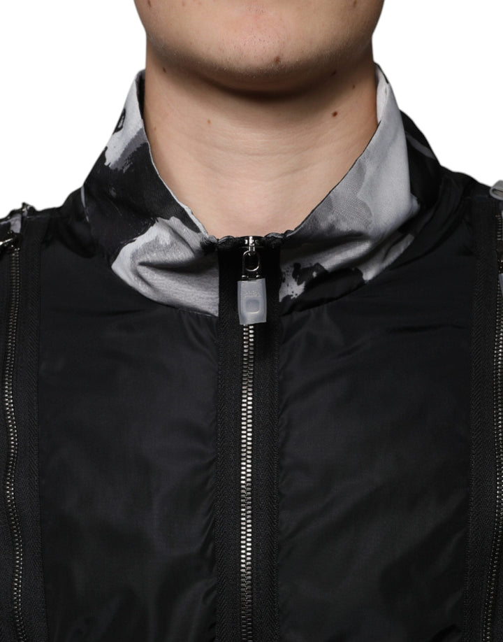 Dolce &amp; Gabbana Black Nylon Full Zip Men Bomber Jacket