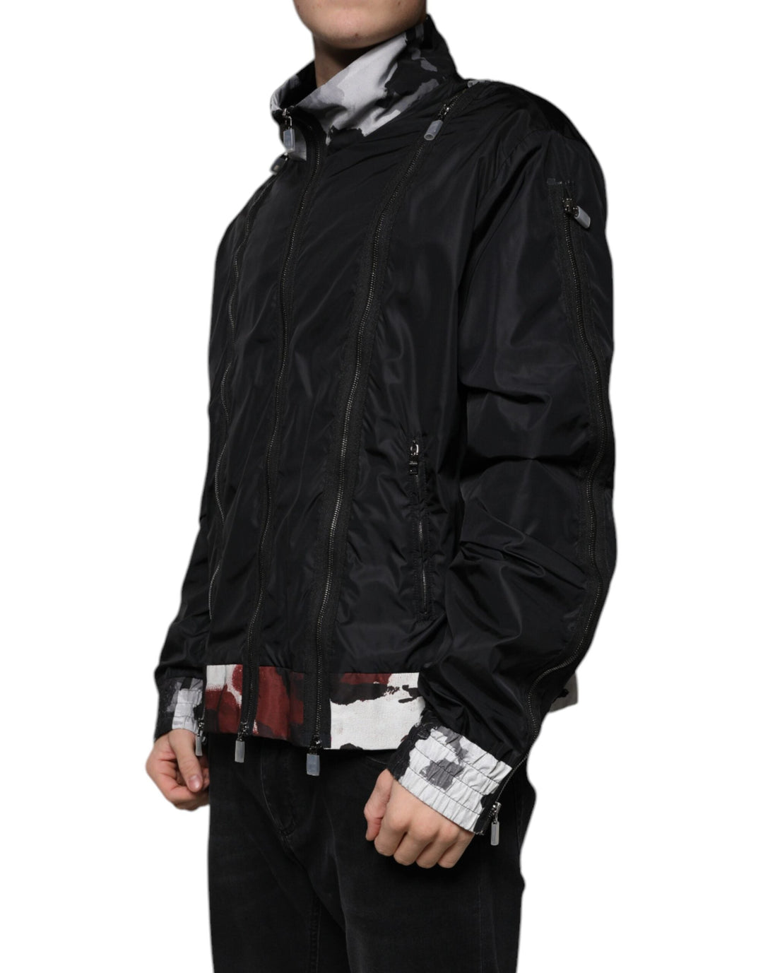 Dolce &amp; Gabbana Black Nylon Full Zip Men Bomber Jacket