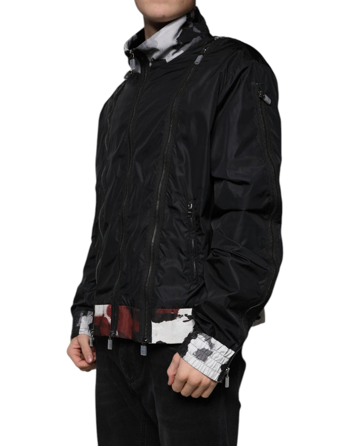 Dolce &amp; Gabbana Black Nylon Full Zip Men Bomber Jacket