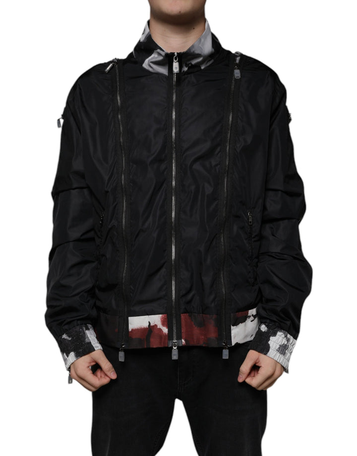 Dolce &amp; Gabbana Black Nylon Full Zip Men Bomber Jacket