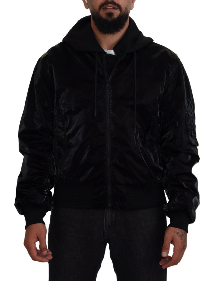 Men’s Dolce &amp; Gabbana Black Nylon Hooded Full Zip Bomber Jacket