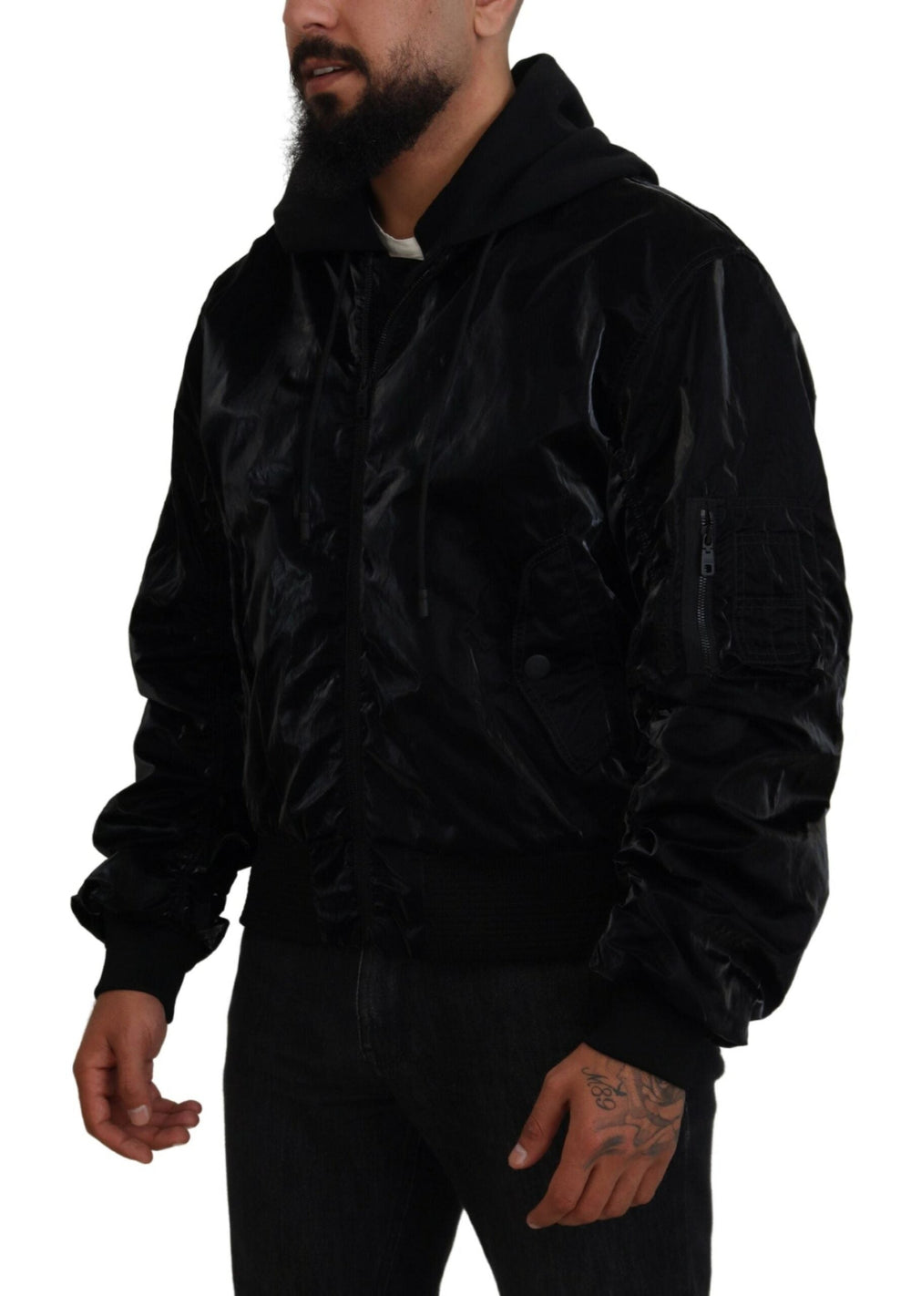 Men’s Dolce & Gabbana Black Nylon Hooded Full Zip Bomber Jacket