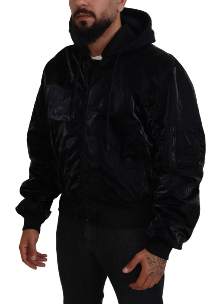 Men’s Dolce &amp; Gabbana Black Nylon Hooded Full Zip Bomber Jacket