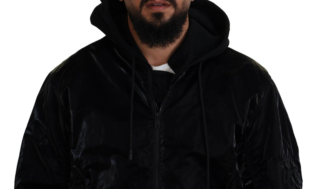 Men’s Dolce &amp; Gabbana Black Nylon Hooded Full Zip Bomber Jacket