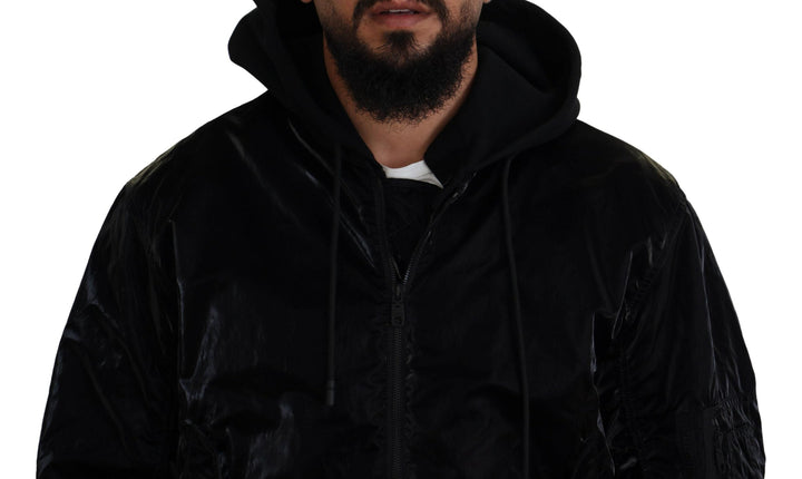 Men’s Dolce &amp; Gabbana Black Nylon Hooded Full Zip Bomber Jacket