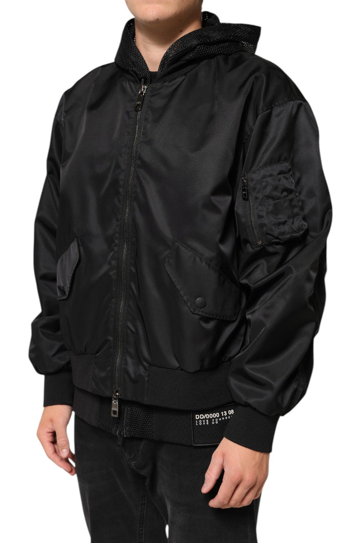 Men’s Dolce &amp; Gabbana Black Nylon Hooded Full Zip Bomber Men Jacket