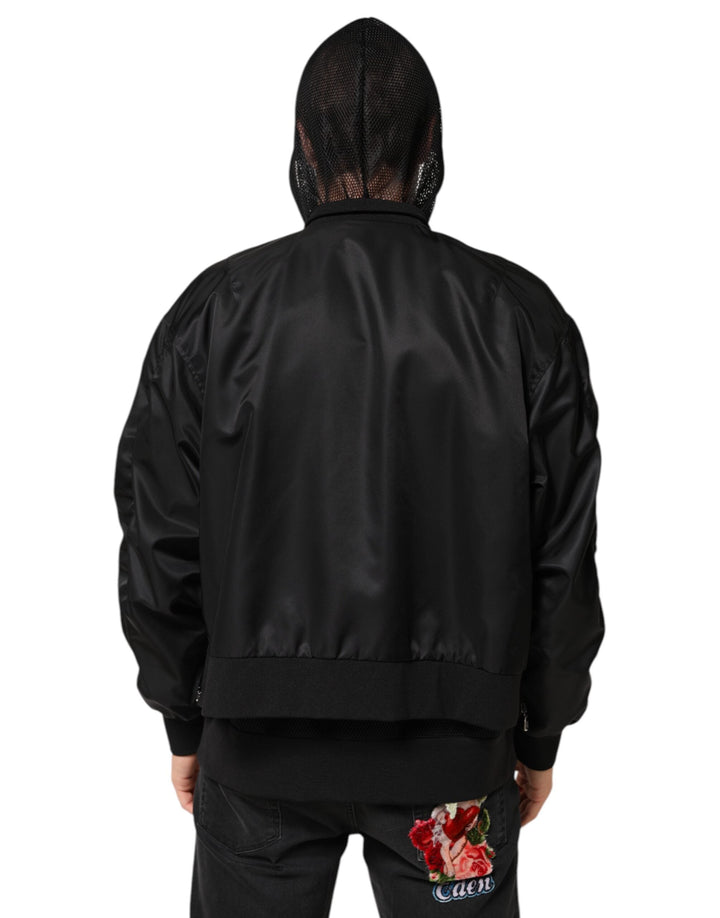 Men’s Dolce &amp; Gabbana Black Nylon Hooded Full Zip Bomber Men Jacket