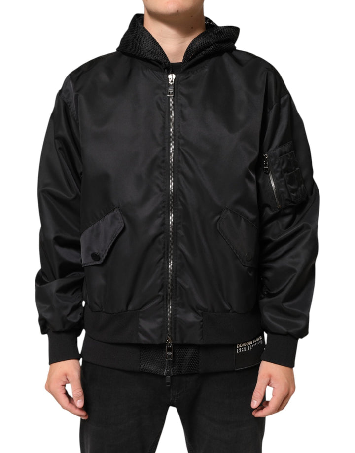 Men’s Dolce &amp; Gabbana Black Nylon Hooded Full Zip Bomber Men Jacket