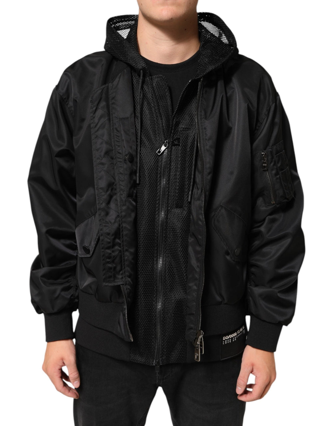 Men’s Dolce &amp; Gabbana Black Nylon Hooded Full Zip Bomber Men Jacket