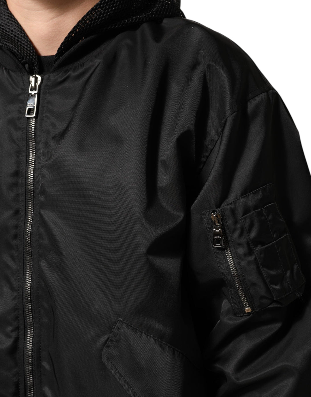Men’s Dolce &amp; Gabbana Black Nylon Hooded Full Zip Bomber Men Jacket
