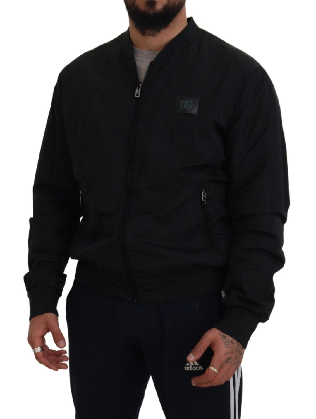 Men’s Dolce &amp; Gabbana Black Nylon Logo Bomber Zipper Jacket