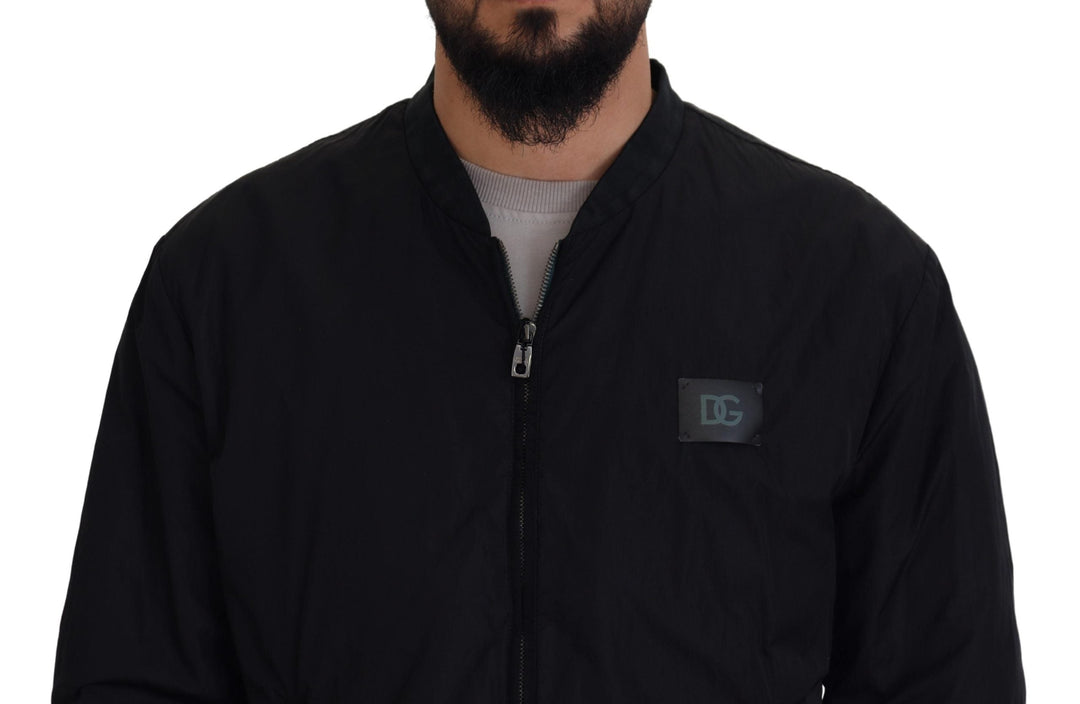 Men’s Dolce &amp; Gabbana Black Nylon Logo Bomber Zipper Jacket